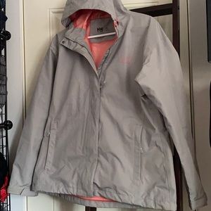 Light grey Helly Hansen rain jacket